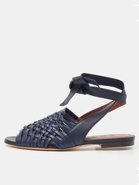 Loro Piana Blue Woven Leather Kristin Flat Sandals Size 38